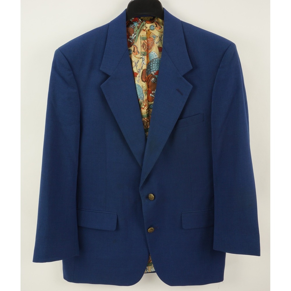 Vintage 70s 80s Palm Beach‎ Blazer of Champions Stretch Blue Baseball Brass 44R